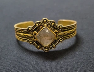 Brass Plate Labradorite Cuff Bracelet - Picture 1 of 3