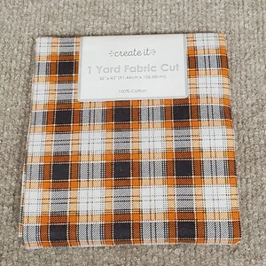 One Yard Create It Orange Grau Weiß Ernte Karo Stoff 100% Baumwolle Neu 36x42 - Bild 1 von 5