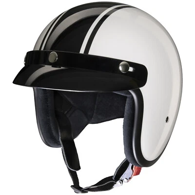 Redbike RB-675 Jethelm Roller-Helm Halbschale Motorradhelm Retro Weiss/Schwarz