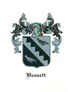 *Great Coat of Arms Bennett Family Crest genealogy, would look great framed! - Picture 1 of 1