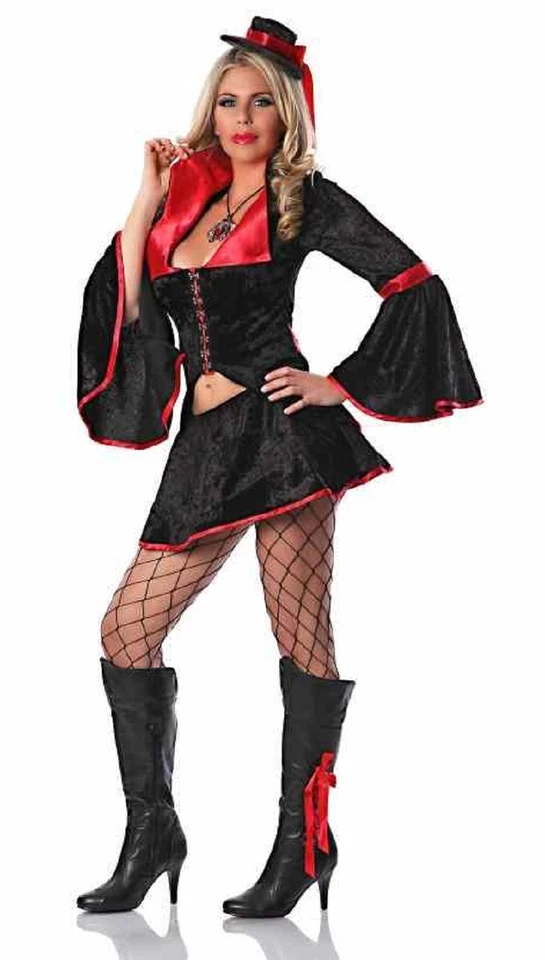 Delicious Mujer Terciopelo Vampiro Disfraz Top Falda y Sombrero Vampiro XS Foto 1 de 1