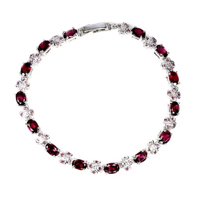 925 Sterling Silver Bracelet Oval Rhodolite 6x4mm Natural Gemstone Jewelry 7in - Image 1 of 4