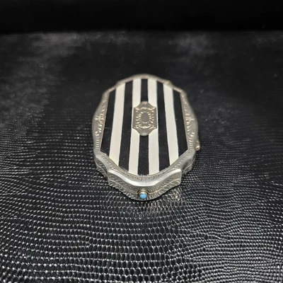 Ancien Poudrier En Argent Massif Et Email - Photo 1/4