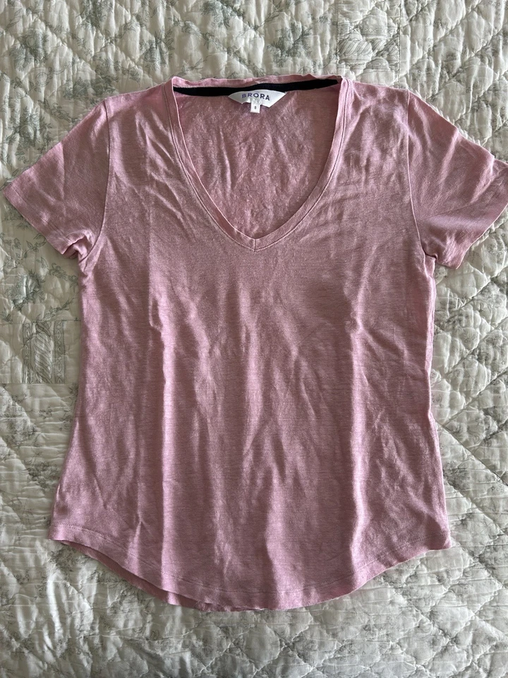Brora Pale Pink 100% Linen T-shirt, Size 8, Excellent Condition - Image 1 of 4