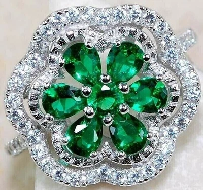 2CT Treated Emerald & Topaz 925 Solid Sterling Silver Ring Jewelry Sz 6 I2-6 - Image 1 of 2