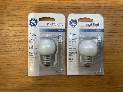 GE Nightlight Bulb S11, 7.5W Medium Base, White 120 Volts - Image 1 of 2