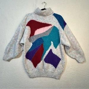 Maglione donna piccolo/medio anni 80 vintage colorato astratto geometrico arte perle - Foto 1 di 4
