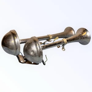 Vintage Electric Chrome Double Trumpet Horns Automobile Rat Rod 15 & 13” - Picture 1 of 8