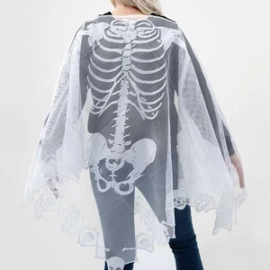 Halloween Parca Capa Capa Blanco Encaje Esqueleto Poncho Fiesta Capa Disfraz - Imagen 1 de 11