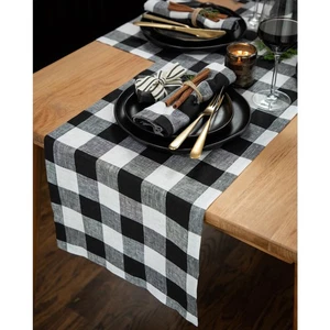 Linen Buffalo Check Table Runner 72 Inches Long - 100% Pure Linen Black and W... - Picture 1 of 9