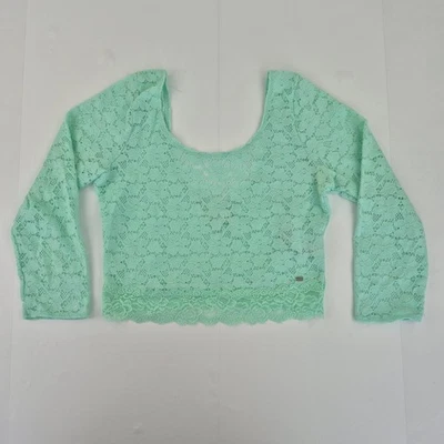 GILLY HICKS Top Large Green Women's Lace Crop Nylon Blend Floral Lace - Image 1 of 4