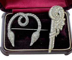 LOT 2 ITEMS ANTIQUE ART DECO BROOCH AND DRESS CLIP POT METAL ORIGINAL DESIGN - Picture 1 of 7