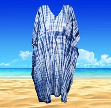 Womens Kaftan Maxi Dresses, BOHO HIPPY Blue White Tie Dye Oversize CAFTAN L-3XL