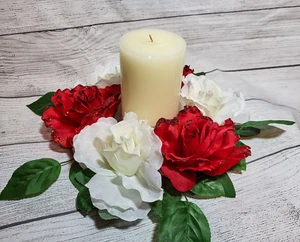 Rose Valentine's Day Floral Candle Ring, Pillar Candle Rings, Mini Wreaths - Picture 1 of 5
