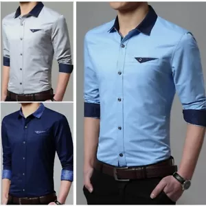 New Men‘s Dress Shirts Luxury Casual Slim Fit Stylish Long Sleeves Shirts Tops - Picture 1 of 16