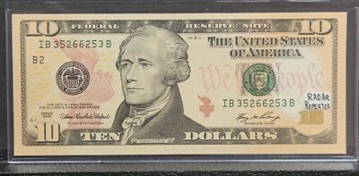2006 $10 FRN Fancy Serial # Radar Repeater Gem UNC #968 - Image 1 of 4