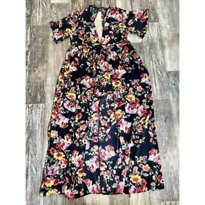 Love J Floral Print Midi Shorts Romper Romantic Ruffle Short Sleeve 3X - Picture 1 of 9