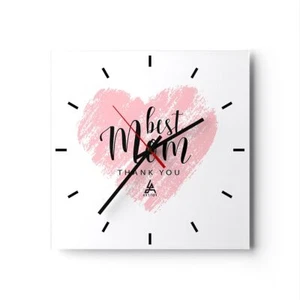 Modern Wanduhr 40x40cm Quadrat Analog Glasuhr Herz Liebe Muttertag Art Glas Deko - Bild 1 von 10