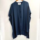 OAK NYC Shirt Button Front  Drape Lagon Oversized Tunic Collared Ink Blue Small 