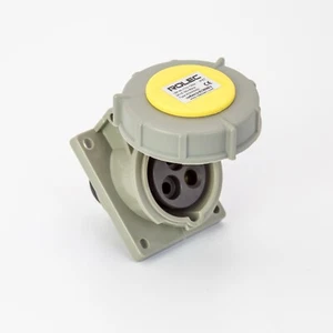 ROLEC 16A 3 PIN ANGLED PANEL MOUNTED SOCKET  110V IP67 WEATHERPROOF GRY - Picture 1 of 3