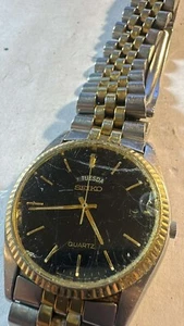 2TONE Seiko President Blk Dial 7N43-8A49 Men’s 35mm Vintage Watch RUNS for Parts - Picture 1 of 5