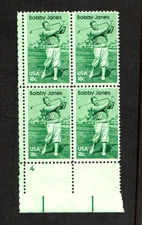 1981 U.S. COMMEM 18c BOBBY JONES GOLF Plt # Block of 4 Sc#1933 M/NH/OG Pristine^ - Image 1 of 1
