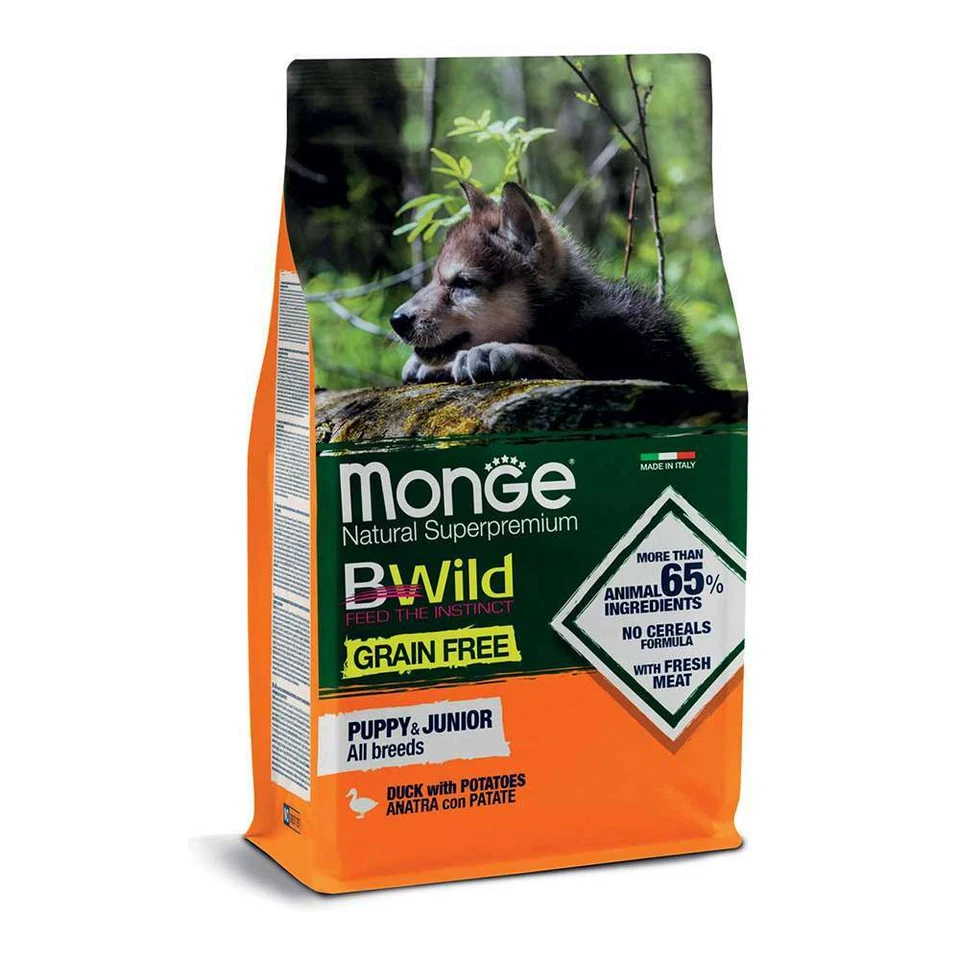 Monge bwild cane puppy junior anatra e patate 12 kg crocchette per cani cuccioli - Immagine 1 di 1