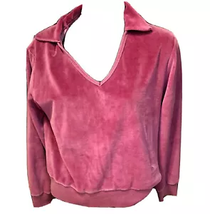 Vintage 70s Pink Velour Deep V Neck Collared Sweatshirt Fits M Sears JB Bazaar - Picture 1 of 5