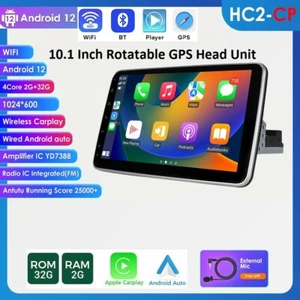 Single DIN Rotatable Screen 10.1" Android 12 Car Stereo Radio 32G GPS Carplay BT - Picture 1 of 18