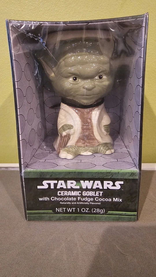 2013 Star Wars Yoda Ceramic Goblet W Chocolate Fudge Cocoa Mix Green Boxs599