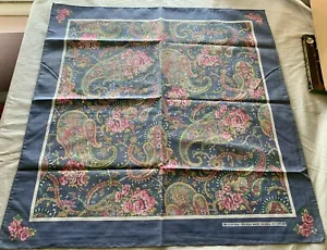 Vtg 1990s Bandana Paisley Pink Roses 22 x 22 Unused USA Cottagecore Denim Blue - Picture 1 of 3