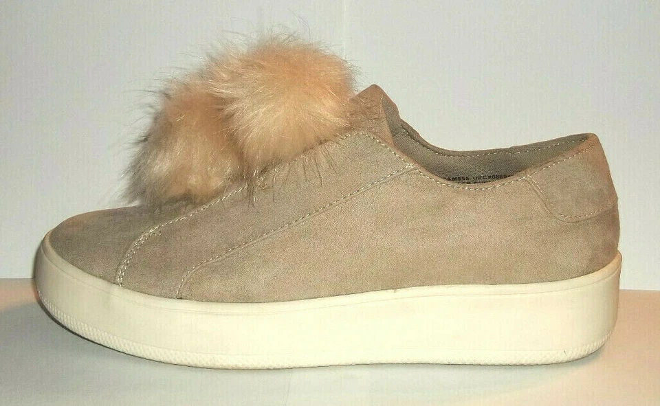 Faded Glory Tan Suede Slip on Fuzzy Ball Shoes~Size 9 M - Image 1 of 4