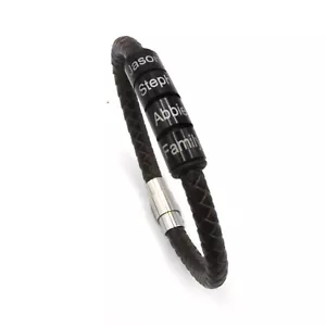 Herren Lederarmband mit bis zu neun schwarzen personalisierten Namensringen - Bild 1 von 9