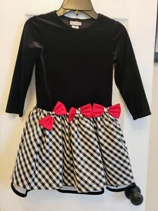 Jayne Copeland Black Velvet/Plaid Holiday Dress Size 6 - Picture 1 of 3
