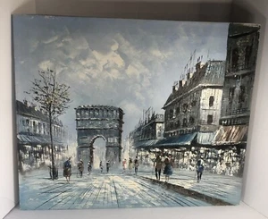 Handgemalte Paris, Frankreich Pariser Straßenszene von Crennck Öl Leinwand Kunstwerk. - Bild 1 von 10