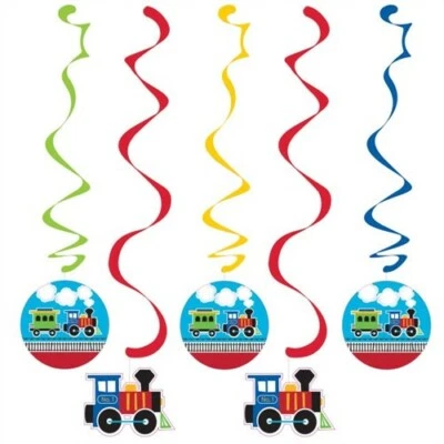 Colgantes colgantes todos a bordo del tren 5 por paquete 3 30" y 2 39" decoración de papel Foto 1 de 2