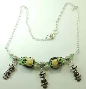 Eule Lampwork Charm & grüne Kristall Halskette Handarbeit - Bild 1 von 2