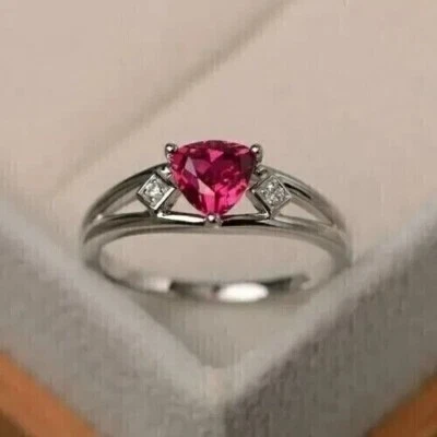 Anillo Engagemen Enchapado en Oro Blanco 14K 2,50 quilates Rubí Rosa Simulado Mujer Foto 1 de 3