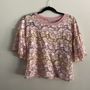 Zara W/B Women S Pink Sheer Floral Lace Bell Sleeves Boxy Cropped Top NWT - Picture 1 of 9