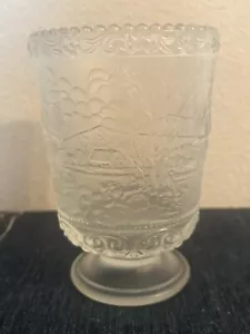 Vintage Fenton Satin Glass Footed Vase Currier & Ives Winter Cabin in the Woods - Picture 1 of 3