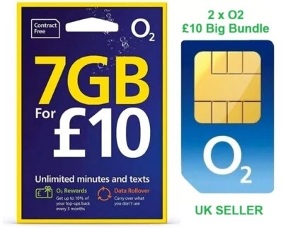 2 x O2 £10 Big Bundle Pay As You scheda SIM rete UK 4G/5G VOCE/DATI SIM - Immagine 1 di 4