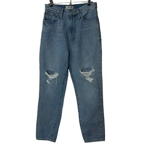 Madewell The Momjean High Rise Distressed Knees Jean Medium Wash Blue Women 27 - Picture 1 of 12