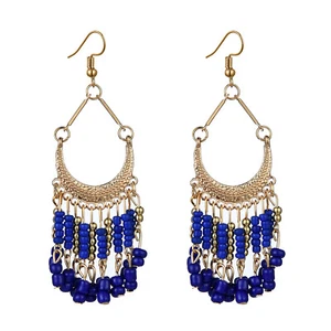 BOHO Seeds Beaded Earrings Fringe Tassel Bohemian Ethnic Dangle Drop Handmade - Picture 1 of 13