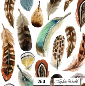 (253) DOS servilletas de papel individuales para almuerzo - PLUMAS DE PÁJARO - Imagen 1 de 3