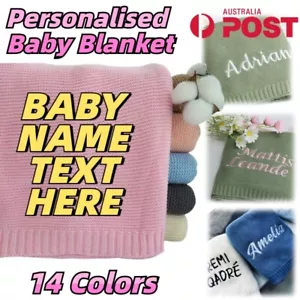 Personalised Baby Blanket Soft Cotton Knit Custom Name Text Infant Shower Gifts - Picture 1 of 20