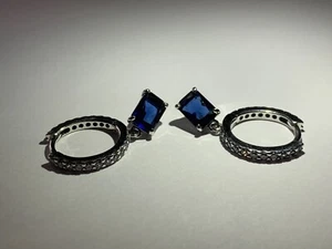 Brand New Genuine Pandora Blue Rectangular Sparkling Hoop CZ Earrings 292381C01 - Picture 1 of 10