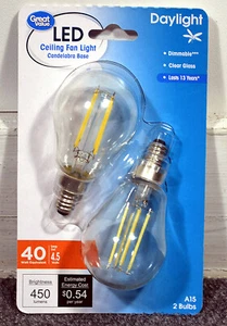 Two Great Value LED A15 Ceiling Fan Light - Daylight Candelabra Base 40 Watt - Picture 1 of 2