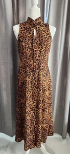 Vtg David Warren NY Petites Cheetah Sheath Button Down Maxi Dress 8 - Picture 1 of 14