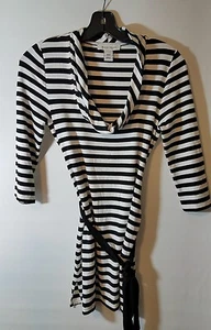 WHITE HOUSE BLACK MARKET STRIPED LONG SLEEVE TOP SHIRT WITH BELT SIZE XXS - Picture 1 of 5