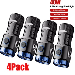 4PC Super Bright EDC Flashlight Rechargeable Pocket Mini LED Lamp Magnetic Torch - Picture 1 of 13